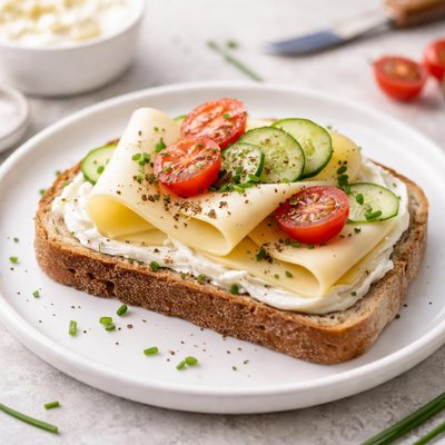 Bread slice with cheese and spread