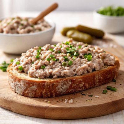 Bread slice with meat spread