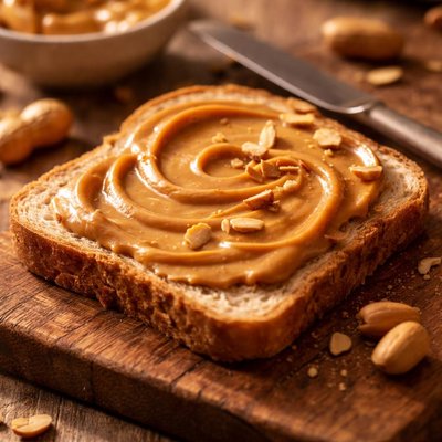 Bread slice with peanut butter