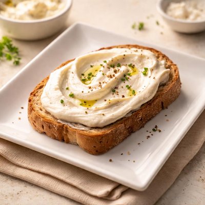 Bread slice with white spread