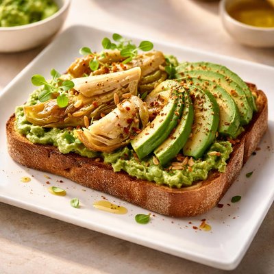 Bread with avocado and artichoke