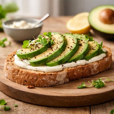 Bread with avocado and mayonnaise