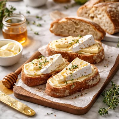 Bread with brie cheese and butter
