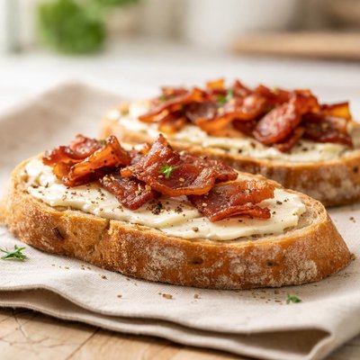 Bread with butter and bacon