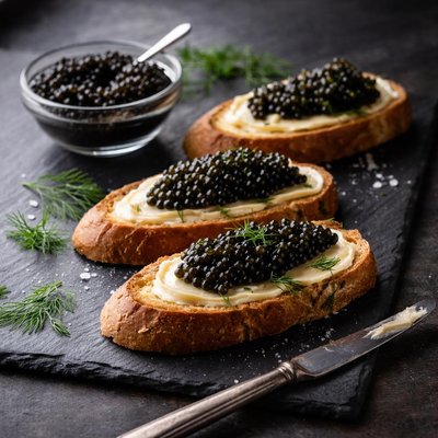 Bread with butter and caviar