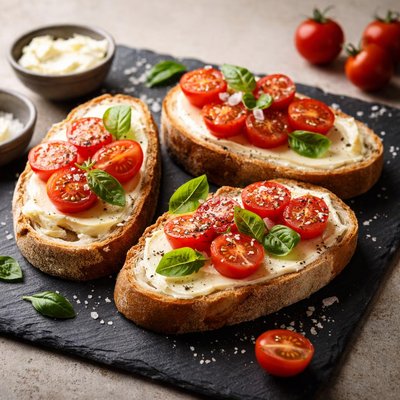 Bread with butter and cherry tomatoes