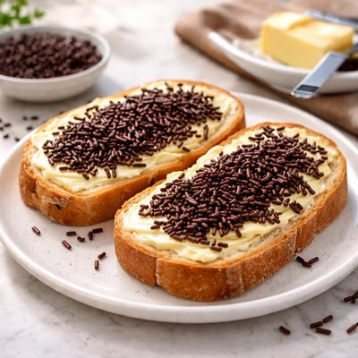 Bread with butter and chocolate sprinkles