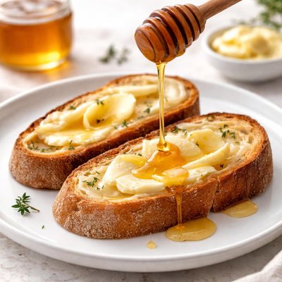 Bread with butter and honey
