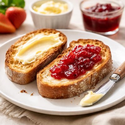 Bread with butter and jam