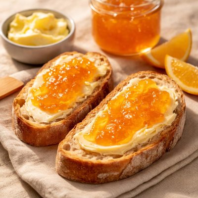 Bread with butter and marmalade