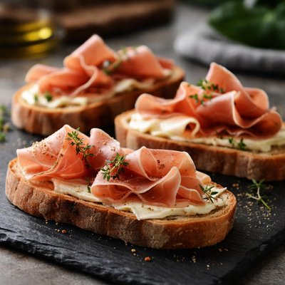 Bread with butter and prosciutto