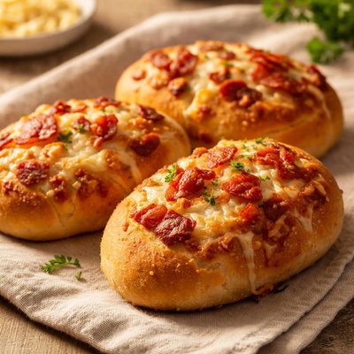 Bread with cheese and bacon