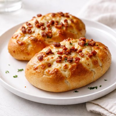 Bread with cheese and bacon bits