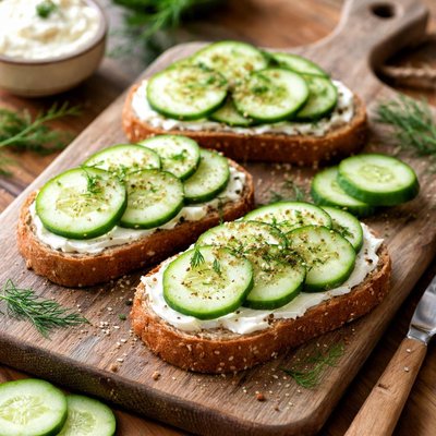 Bread with cheese and cucumber