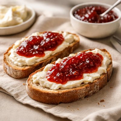 Bread with cheese and jam