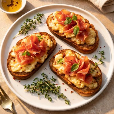 Bread with cheese and meat