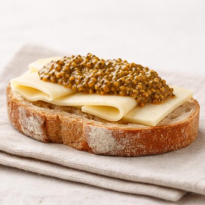 Bread with cheese and mustard