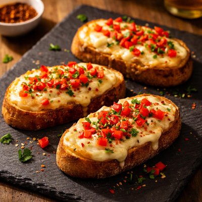 Bread with cheese and red pepper