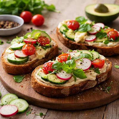 Bread with cheese and vegetables
