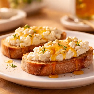 Bread with cottage cheese and honey
