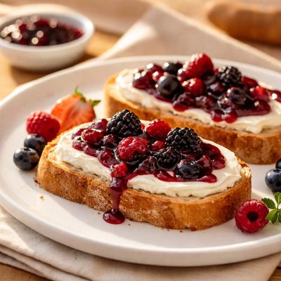 Bread with cream cheese and berry jam