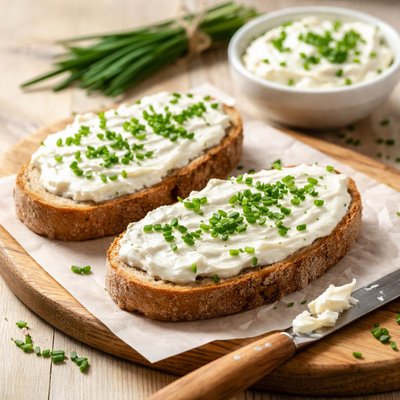 Bread with cream cheese and chives