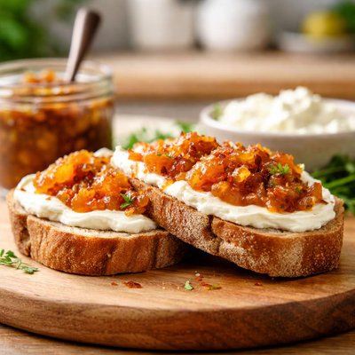 Bread with cream cheese and chutney