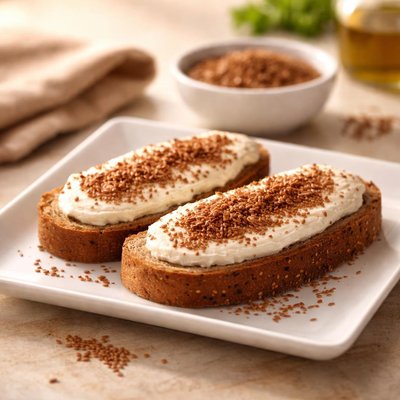 Bread with cream cheese and ground flaxseed