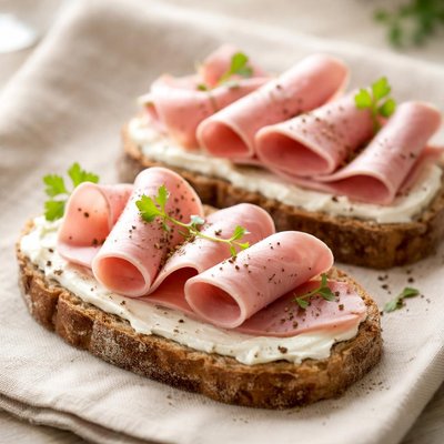 Bread with cream cheese and ham
