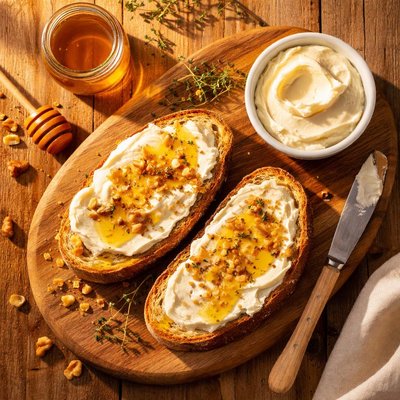 Bread with cream cheese and honey