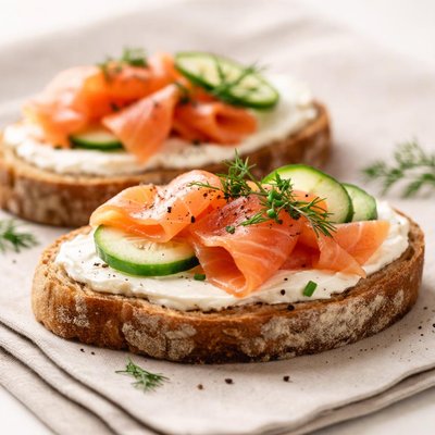 Bread with cream cheese and salmon