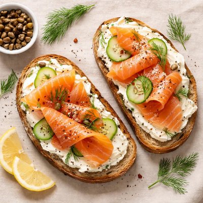 Bread with cream cheese and smoked salmon