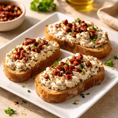 Bread with cream cheese and sun-dried tomato spread
