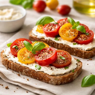 Bread with cream cheese and tomato