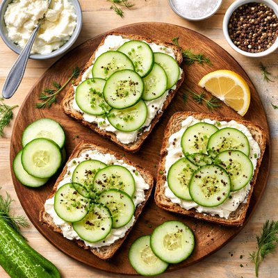 Bread with cucumber and cheese