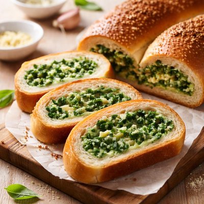 Bread with green filling
