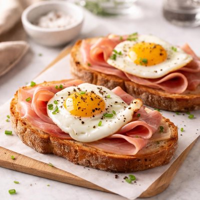 Bread with ham and egg