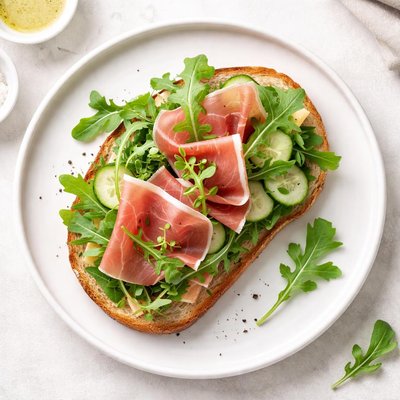 Bread with ham and greens