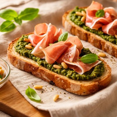 Bread with ham and pesto