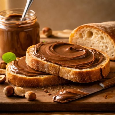 Bread with hazelnut spread
