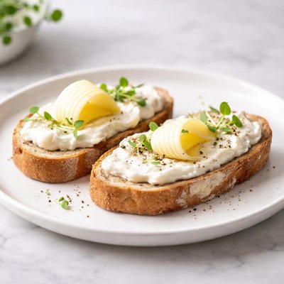 Bread with light cheese and butter