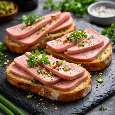 Bread with luncheon meat