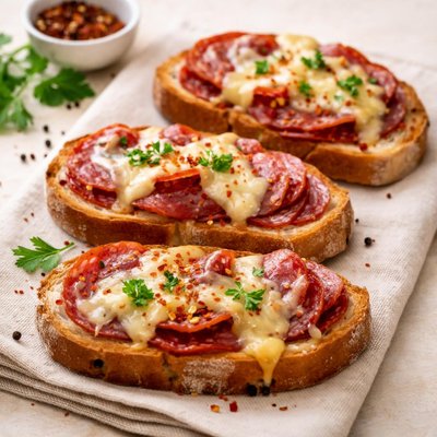 Bread with meat and cheese