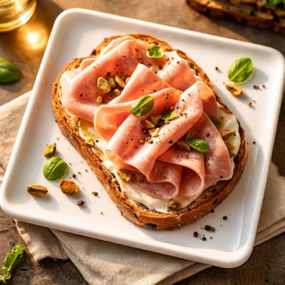 Bread with mortadella