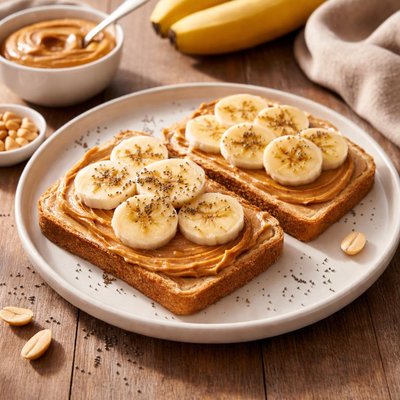 Bread with peanut butter and banana