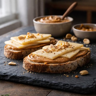 Bread with peanut butter and cheese