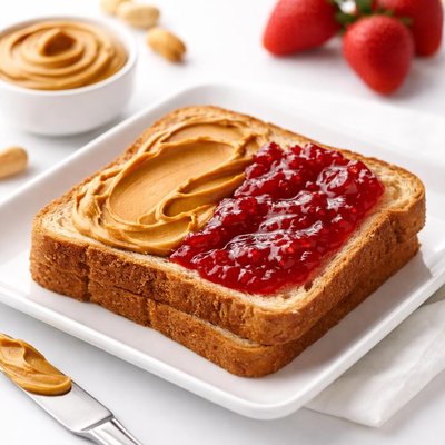 Bread with peanut butter and jelly