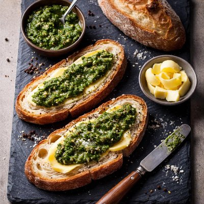 Bread with pesto and butter