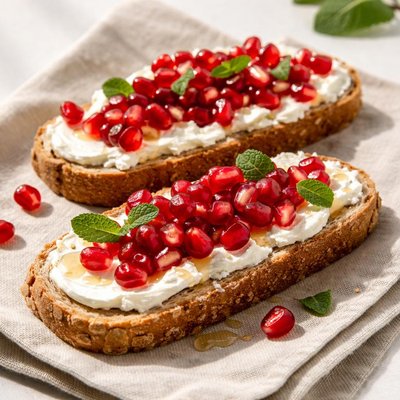 Bread with pomegranate seeds and cream cheese