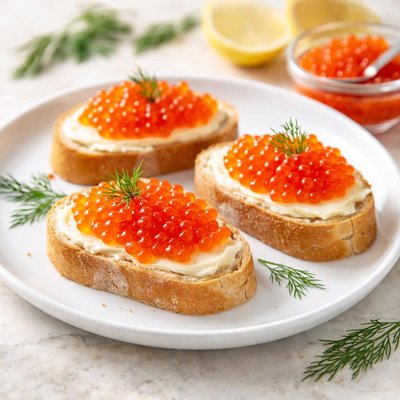 Bread with red caviar